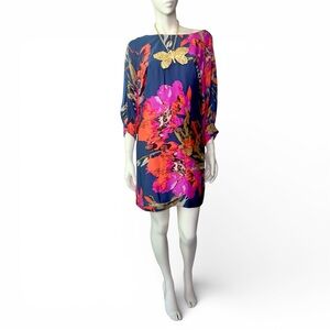 Trina Turk Naideen vibrant, colorful Silk Floral Print Sheath Midi Dress S